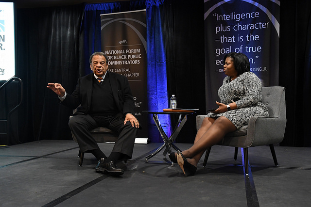 <p>Andrew Young delivers powerful remarks at Martin Luther King Jr. Day event </p>